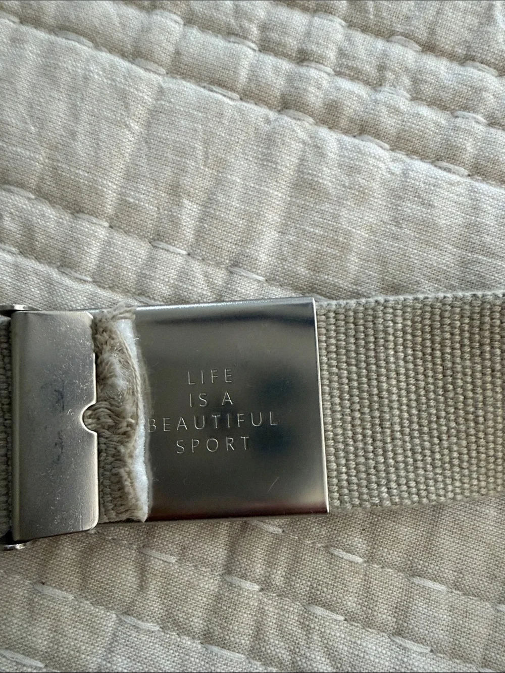 Lacoste Beige Canvas Belt with Metal Buckle and Green Croc Patch